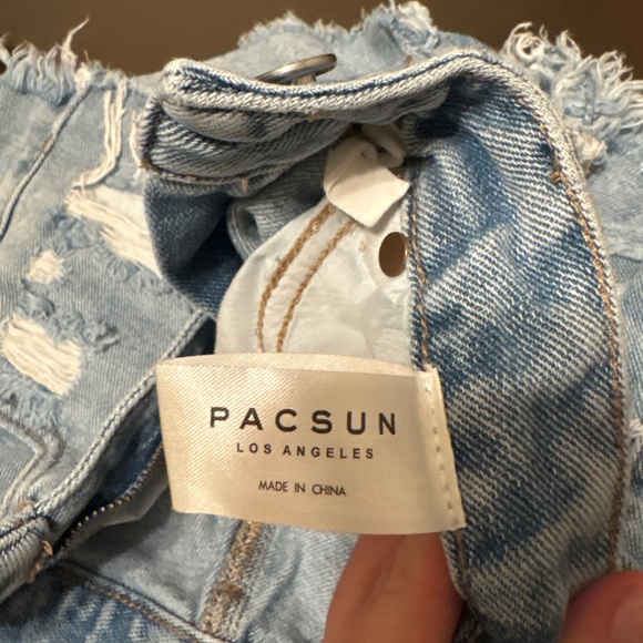 PacSun Women's Ripped Jean Shorts - Light Blue - Picture 3 of 5
